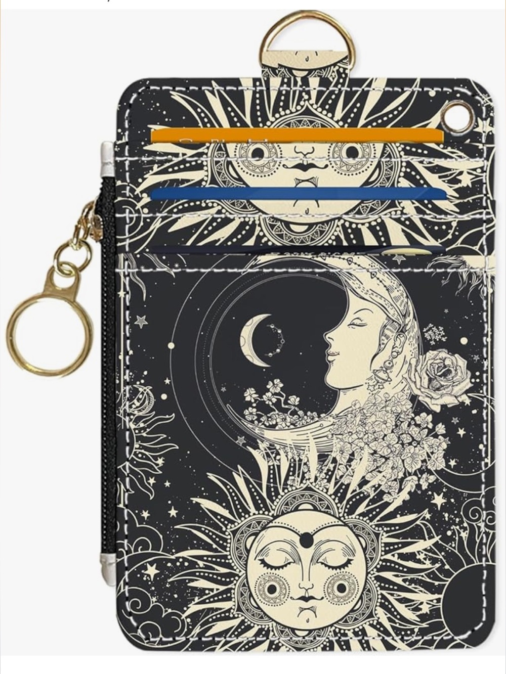 Celestial Moon & Sun Card Wallet with Key Ring